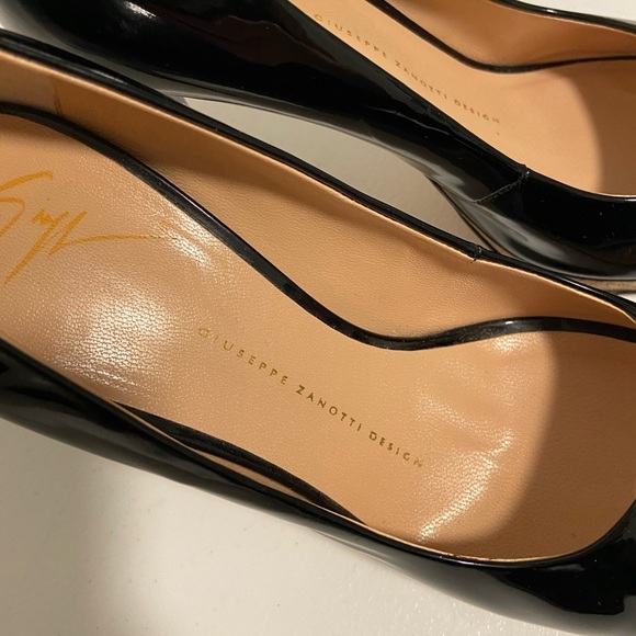 Giuseppe Zanotti women’s black leather peep toe Patent IT 37 cork platform heels - Picture 5 of 8